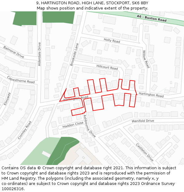 9, HARTINGTON ROAD, HIGH LANE, STOCKPORT, SK6 8BY: Location map and indicative extent of plot