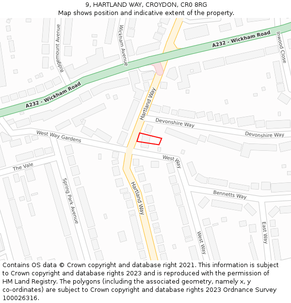 9, HARTLAND WAY, CROYDON, CR0 8RG: Location map and indicative extent of plot