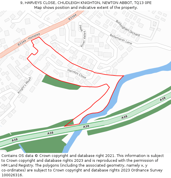 9, HARVEYS CLOSE, CHUDLEIGH KNIGHTON, NEWTON ABBOT, TQ13 0PE: Location map and indicative extent of plot