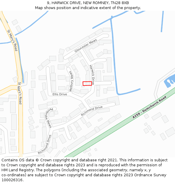 9, HARWICK DRIVE, NEW ROMNEY, TN28 8XB: Location map and indicative extent of plot