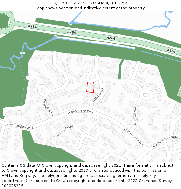 9, HATCHLANDS, HORSHAM, RH12 5JX: Location map and indicative extent of plot