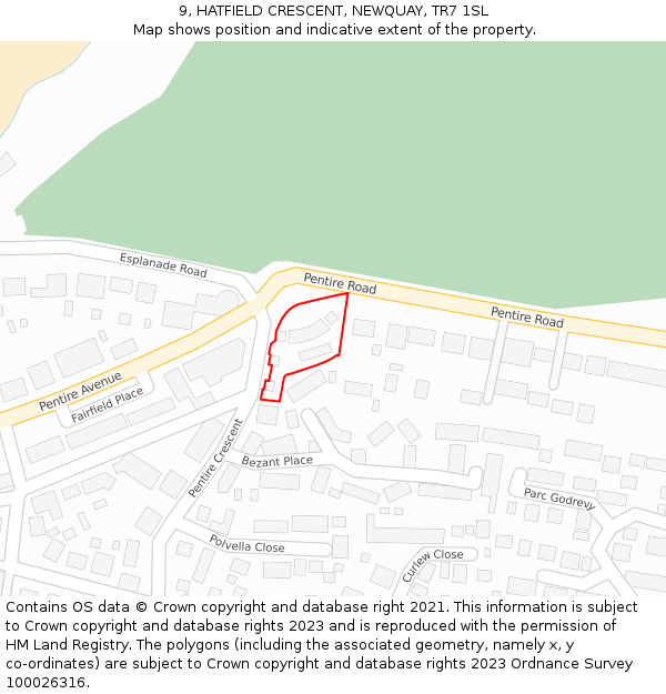 9, HATFIELD CRESCENT, NEWQUAY, TR7 1SL: Location map and indicative extent of plot