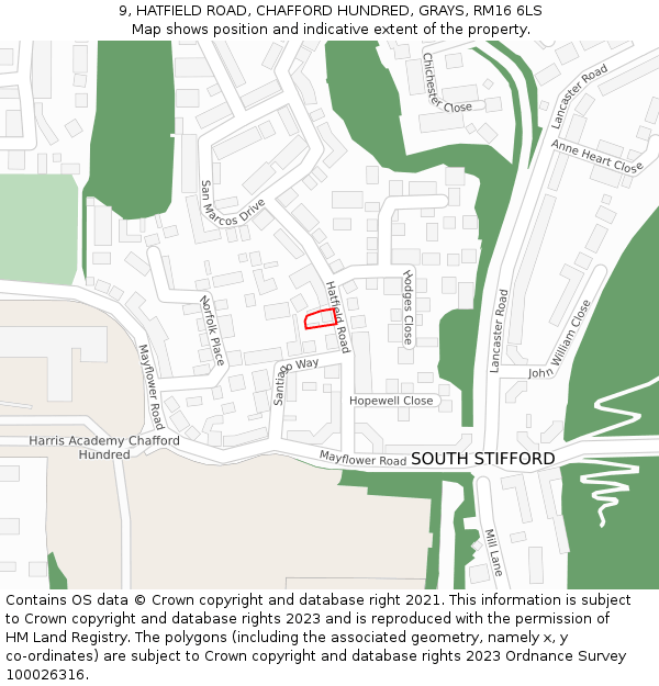 9, HATFIELD ROAD, CHAFFORD HUNDRED, GRAYS, RM16 6LS: Location map and indicative extent of plot