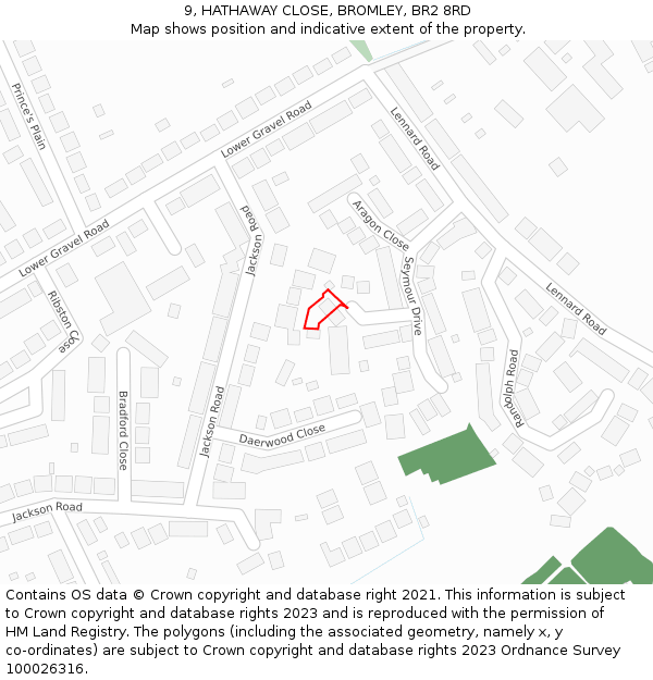 9, HATHAWAY CLOSE, BROMLEY, BR2 8RD: Location map and indicative extent of plot