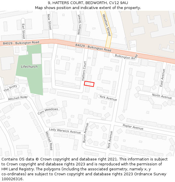 9, HATTERS COURT, BEDWORTH, CV12 9AU: Location map and indicative extent of plot