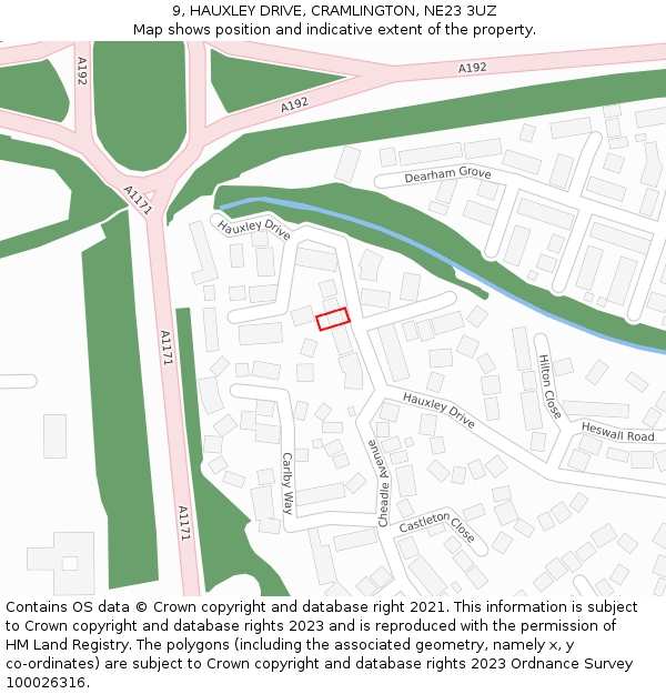 9, HAUXLEY DRIVE, CRAMLINGTON, NE23 3UZ: Location map and indicative extent of plot