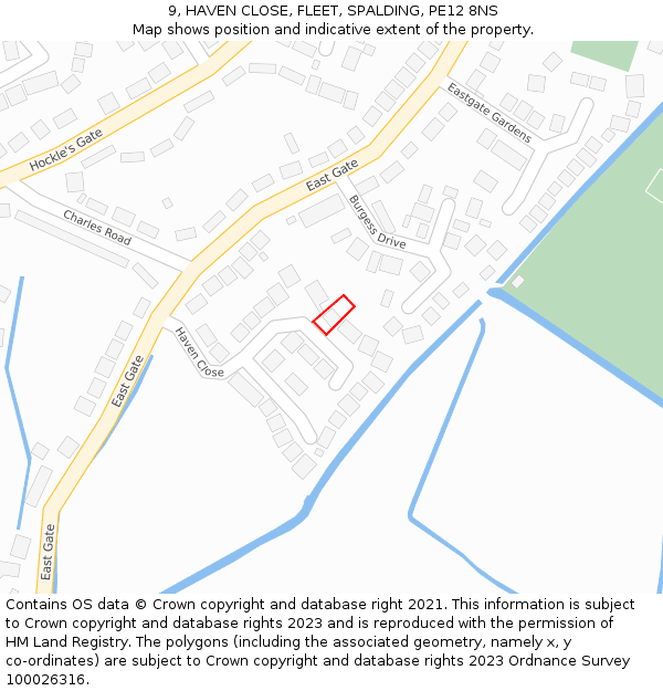 9, HAVEN CLOSE, FLEET, SPALDING, PE12 8NS: Location map and indicative extent of plot