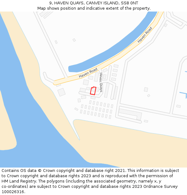 9, HAVEN QUAYS, CANVEY ISLAND, SS8 0NT: Location map and indicative extent of plot