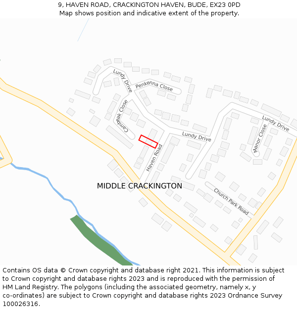 9, HAVEN ROAD, CRACKINGTON HAVEN, BUDE, EX23 0PD: Location map and indicative extent of plot