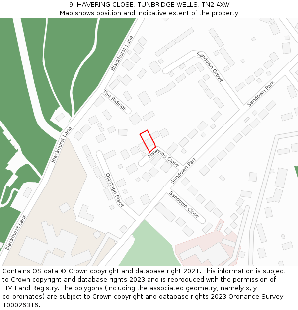9, HAVERING CLOSE, TUNBRIDGE WELLS, TN2 4XW: Location map and indicative extent of plot