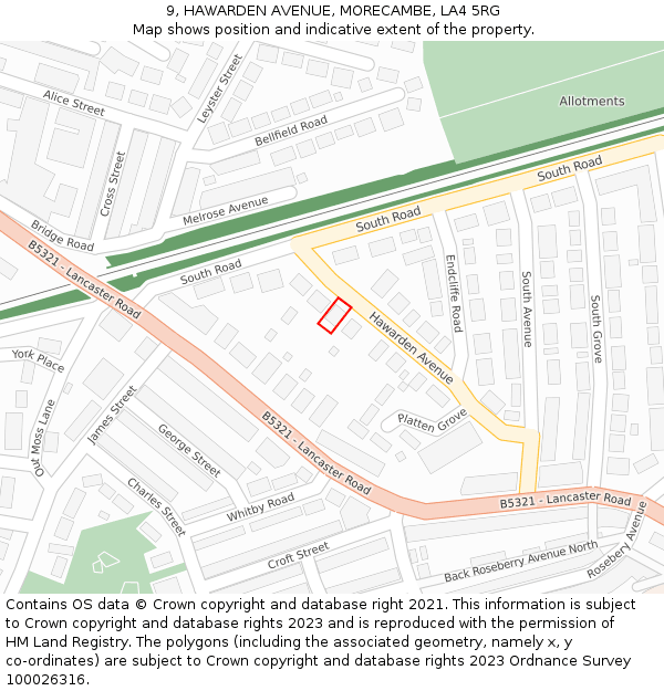 9, HAWARDEN AVENUE, MORECAMBE, LA4 5RG: Location map and indicative extent of plot