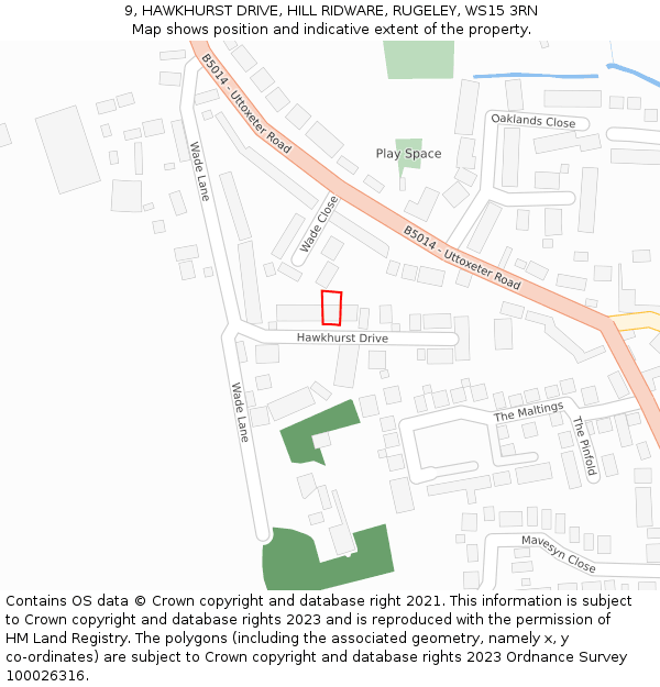 9, HAWKHURST DRIVE, HILL RIDWARE, RUGELEY, WS15 3RN: Location map and indicative extent of plot