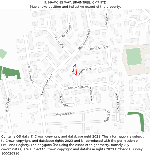 9, HAWKINS WAY, BRAINTREE, CM7 9TD: Location map and indicative extent of plot