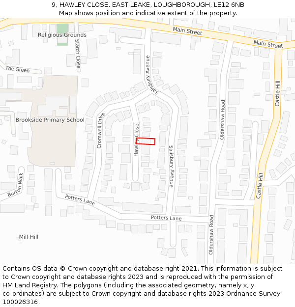 9, HAWLEY CLOSE, EAST LEAKE, LOUGHBOROUGH, LE12 6NB: Location map and indicative extent of plot