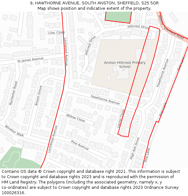 9, HAWTHORNE AVENUE, SOUTH ANSTON, SHEFFIELD, S25 5GR: Location map and indicative extent of plot