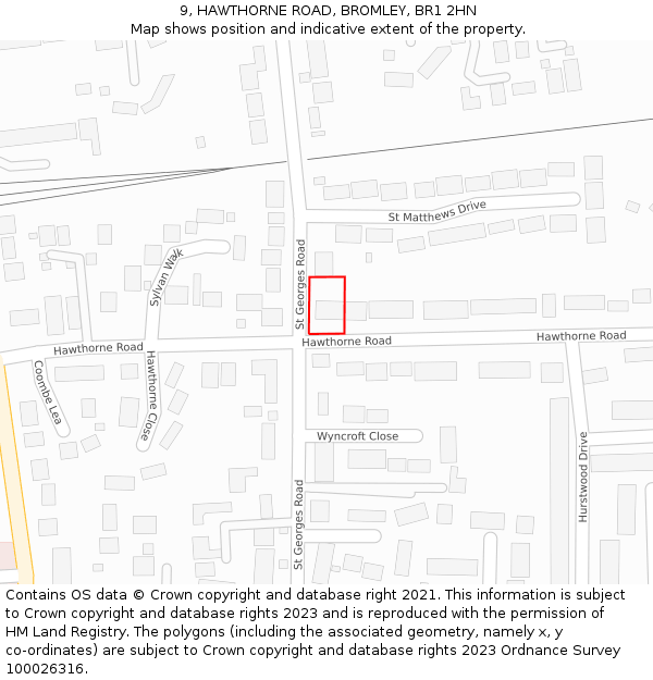 9, HAWTHORNE ROAD, BROMLEY, BR1 2HN: Location map and indicative extent of plot