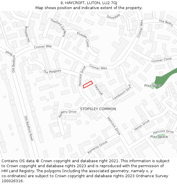 9, HAYCROFT, LUTON, LU2 7GJ: Location map and indicative extent of plot