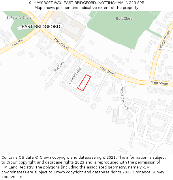 9, HAYCROFT WAY, EAST BRIDGFORD, NOTTINGHAM, NG13 8PB: Location map and indicative extent of plot