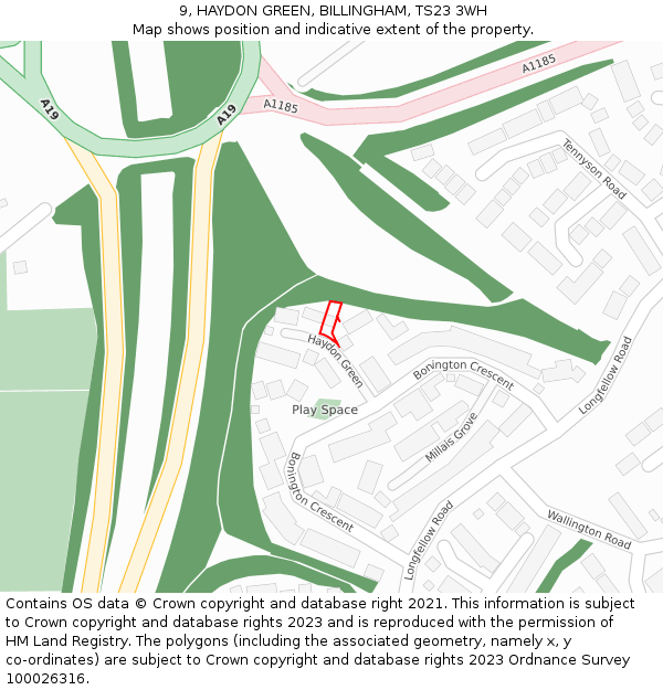 9, HAYDON GREEN, BILLINGHAM, TS23 3WH: Location map and indicative extent of plot