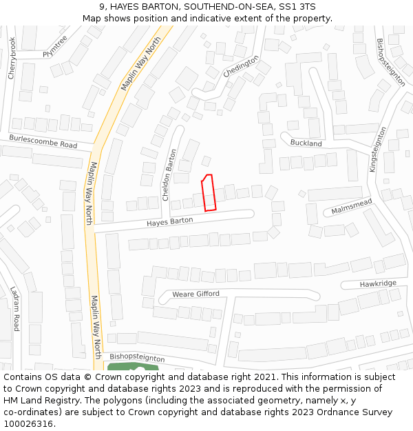 9, HAYES BARTON, SOUTHEND-ON-SEA, SS1 3TS: Location map and indicative extent of plot