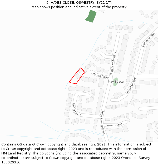 9, HAYES CLOSE, OSWESTRY, SY11 1TN: Location map and indicative extent of plot