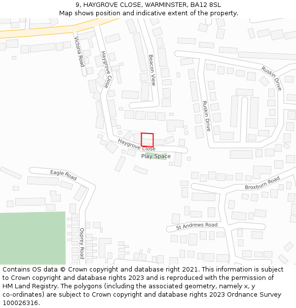 9, HAYGROVE CLOSE, WARMINSTER, BA12 8SL: Location map and indicative extent of plot