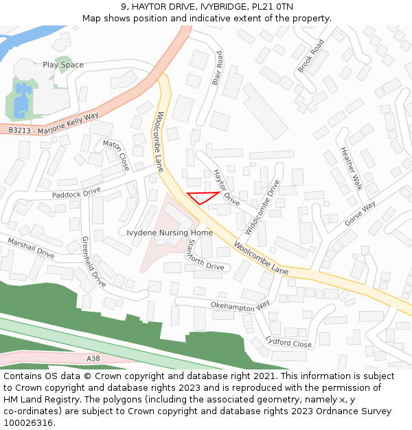 9, HAYTOR DRIVE, IVYBRIDGE, PL21 0TN: Location map and indicative extent of plot