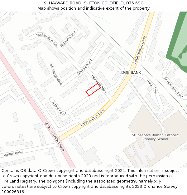 9, HAYWARD ROAD, SUTTON COLDFIELD, B75 6SG: Location map and indicative extent of plot
