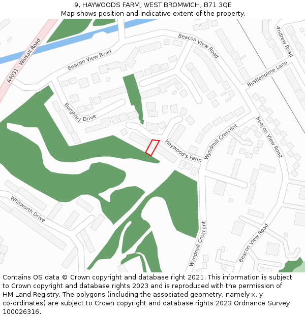 9, HAYWOODS FARM, WEST BROMWICH, B71 3QE: Location map and indicative extent of plot
