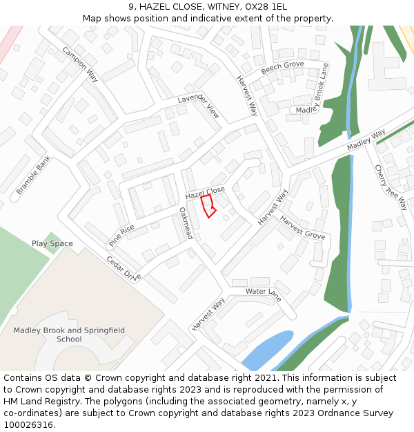 9, HAZEL CLOSE, WITNEY, OX28 1EL: Location map and indicative extent of plot