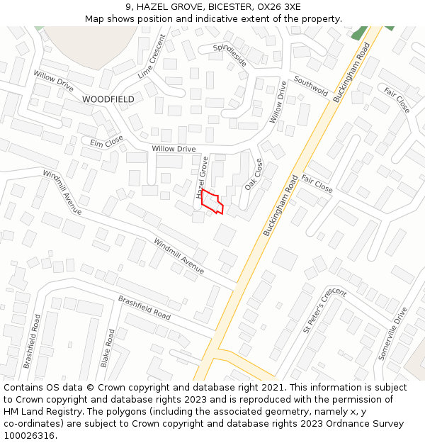 9, HAZEL GROVE, BICESTER, OX26 3XE: Location map and indicative extent of plot