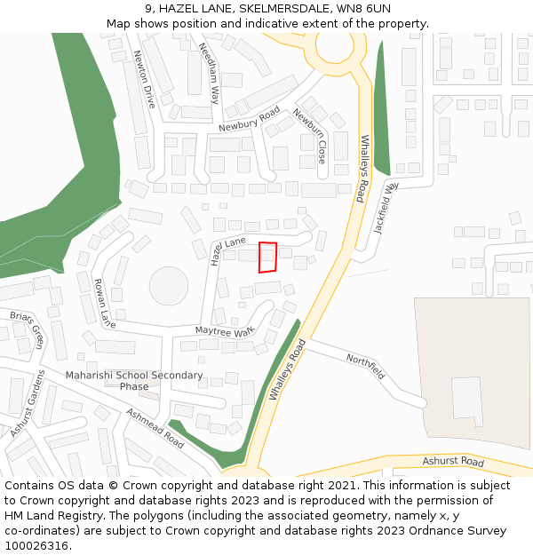 9, HAZEL LANE, SKELMERSDALE, WN8 6UN: Location map and indicative extent of plot