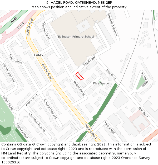 9, HAZEL ROAD, GATESHEAD, NE8 2EP: Location map and indicative extent of plot