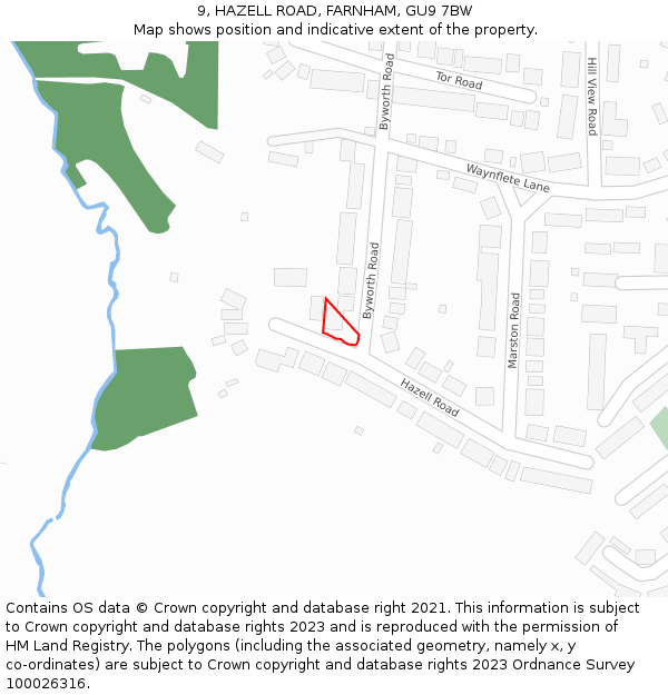 9, HAZELL ROAD, FARNHAM, GU9 7BW: Location map and indicative extent of plot