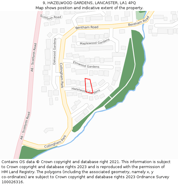 9, HAZELWOOD GARDENS, LANCASTER, LA1 4PQ: Location map and indicative extent of plot
