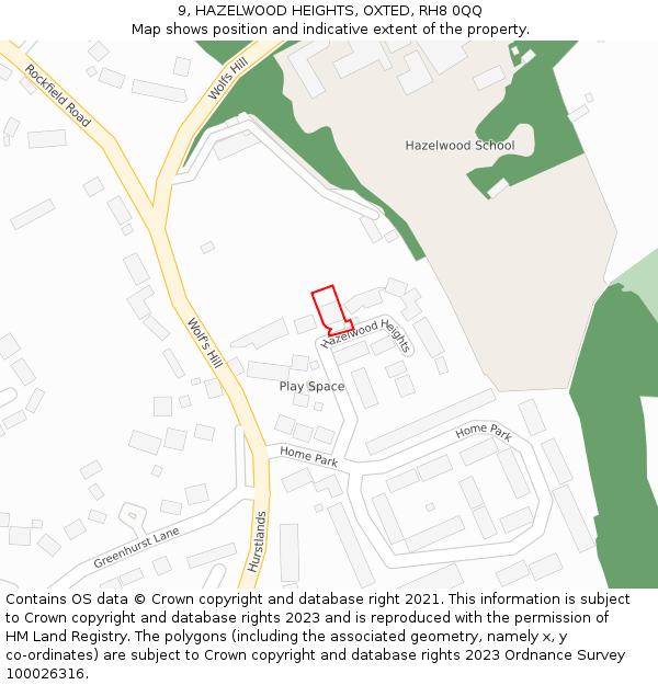 9, HAZELWOOD HEIGHTS, OXTED, RH8 0QQ: Location map and indicative extent of plot