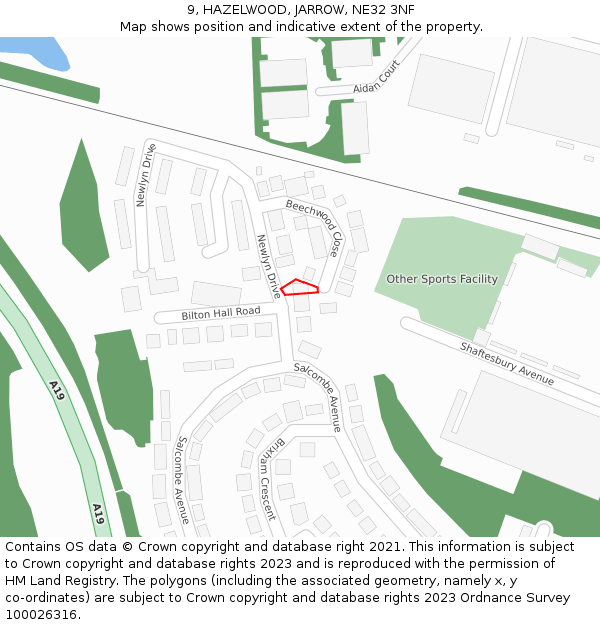 9, HAZELWOOD, JARROW, NE32 3NF: Location map and indicative extent of plot