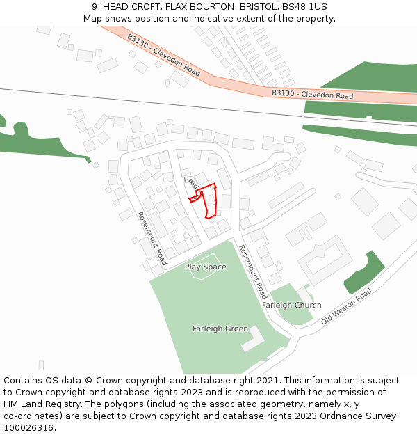 9, HEAD CROFT, FLAX BOURTON, BRISTOL, BS48 1US: Location map and indicative extent of plot