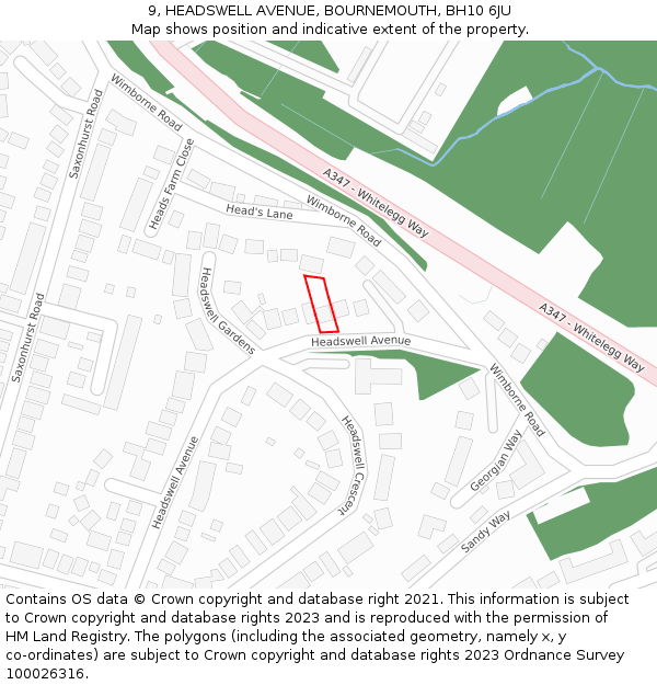 9, HEADSWELL AVENUE, BOURNEMOUTH, BH10 6JU: Location map and indicative extent of plot