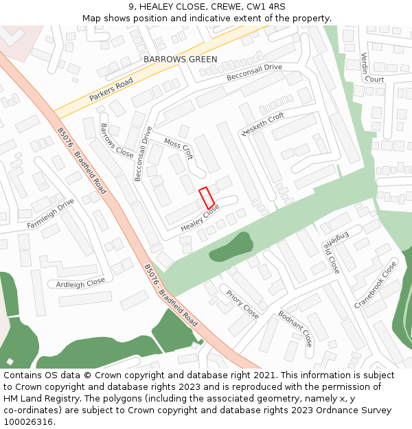 9, HEALEY CLOSE, CREWE, CW1 4RS: Location map and indicative extent of plot