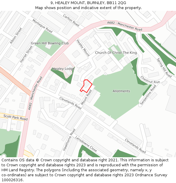 9, HEALEY MOUNT, BURNLEY, BB11 2QG: Location map and indicative extent of plot