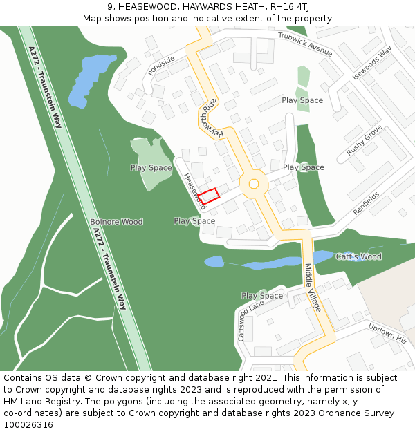 9, HEASEWOOD, HAYWARDS HEATH, RH16 4TJ: Location map and indicative extent of plot