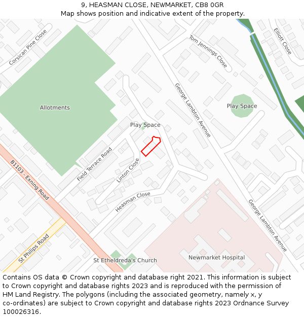 9, HEASMAN CLOSE, NEWMARKET, CB8 0GR: Location map and indicative extent of plot