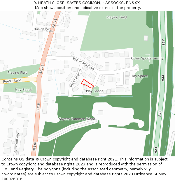 9, HEATH CLOSE, SAYERS COMMON, HASSOCKS, BN6 9XL: Location map and indicative extent of plot