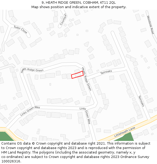 9, HEATH RIDGE GREEN, COBHAM, KT11 2QL: Location map and indicative extent of plot