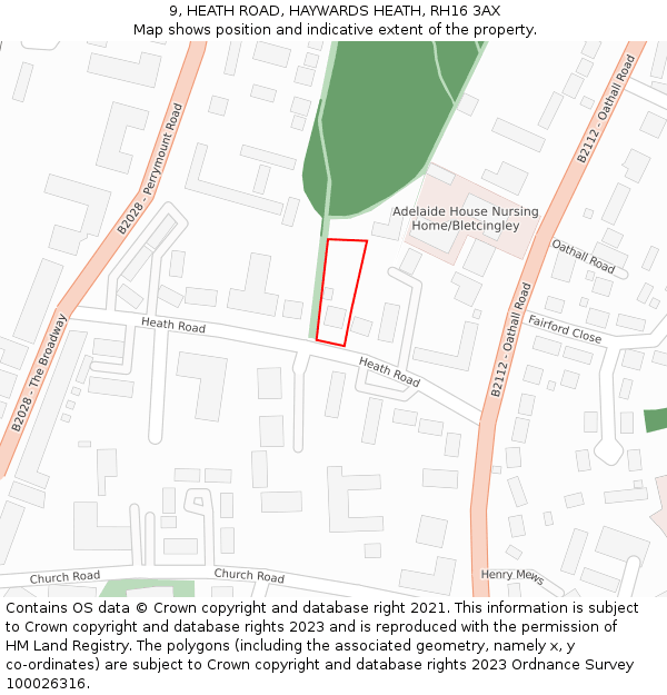 9, HEATH ROAD, HAYWARDS HEATH, RH16 3AX: Location map and indicative extent of plot