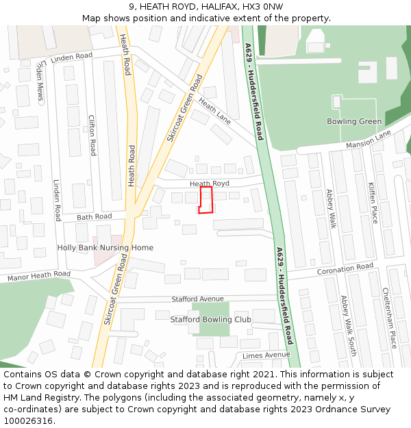 9, HEATH ROYD, HALIFAX, HX3 0NW: Location map and indicative extent of plot