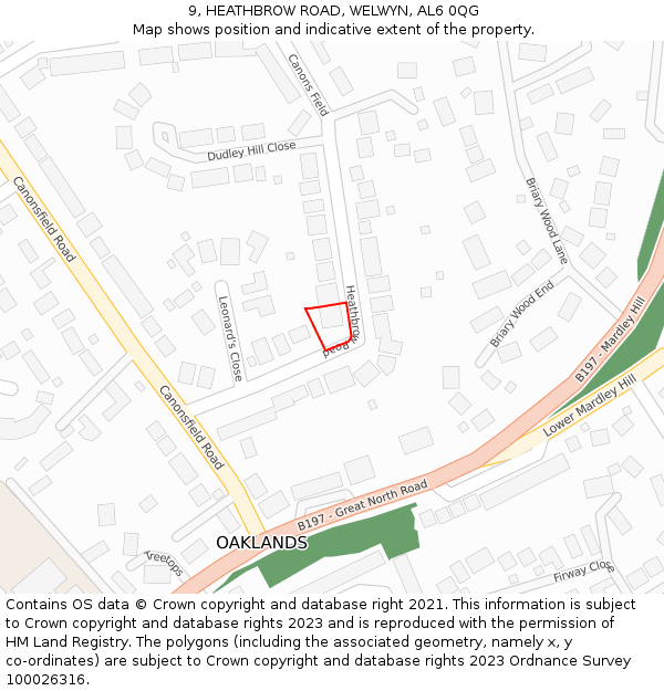 9, HEATHBROW ROAD, WELWYN, AL6 0QG: Location map and indicative extent of plot