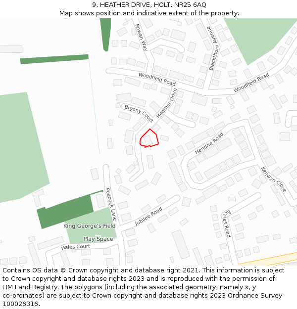 9, HEATHER DRIVE, HOLT, NR25 6AQ: Location map and indicative extent of plot