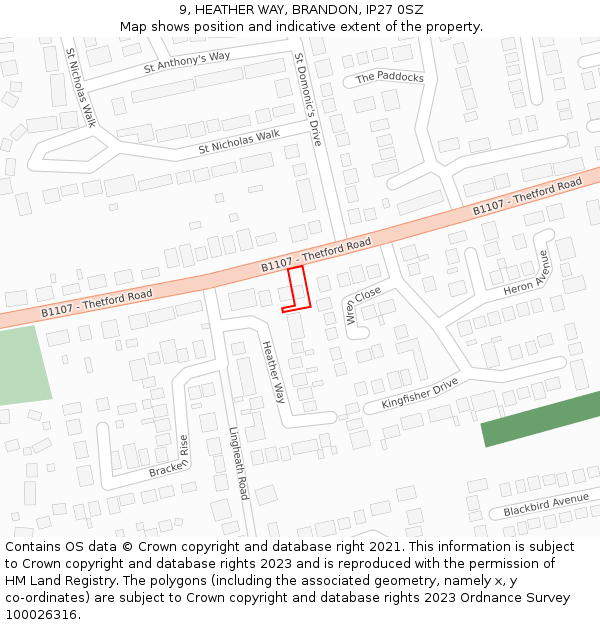 9, HEATHER WAY, BRANDON, IP27 0SZ: Location map and indicative extent of plot